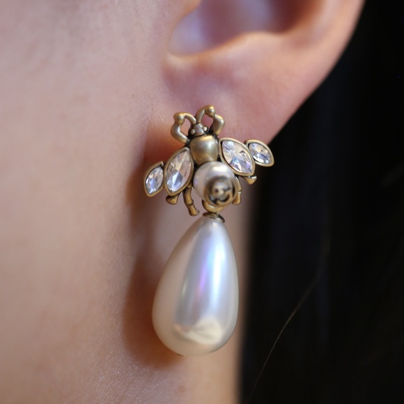 18k Gold Dipped GUCCI Pearl Earrings - Picture 1 of 7